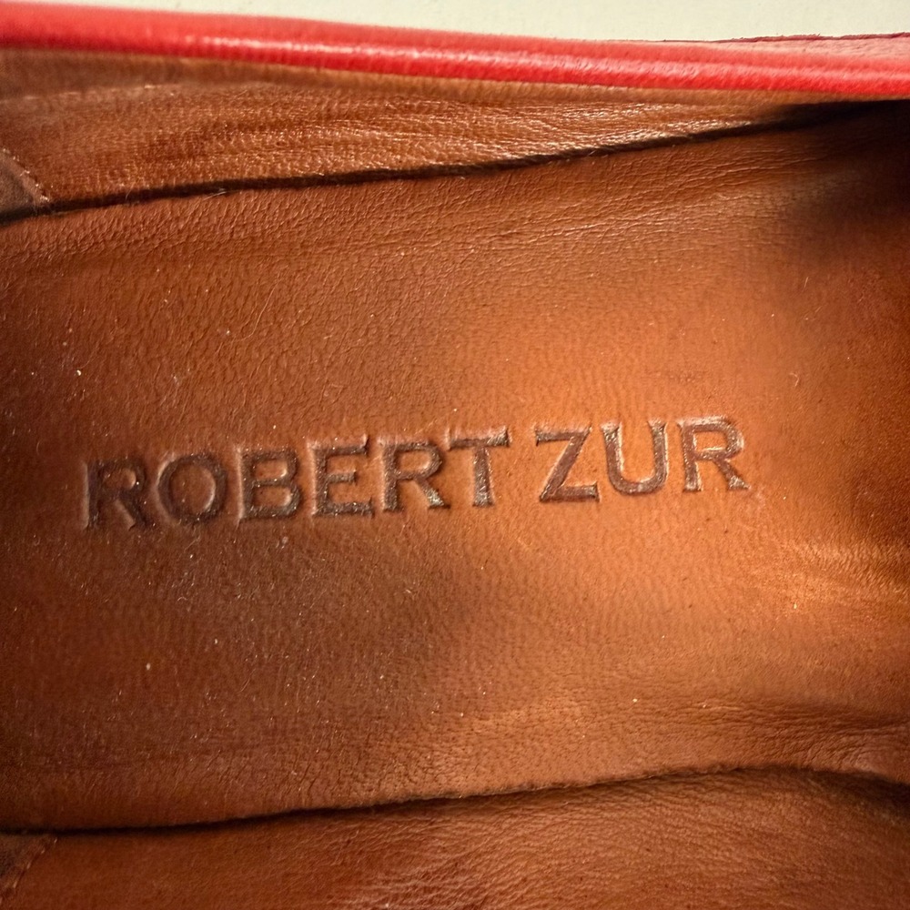 Robert Zur Red Woven Leather Driving Loafers 7.5 Italy Quiet Luxury Preppy - Picture 9 of 9